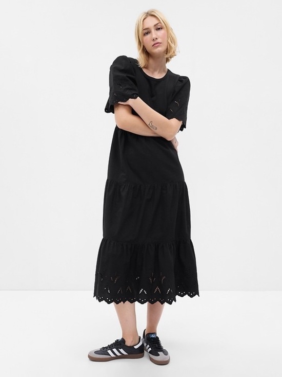 GAP Dresses & Skirts - GAP Black Eyelet Tiered Midi Dress